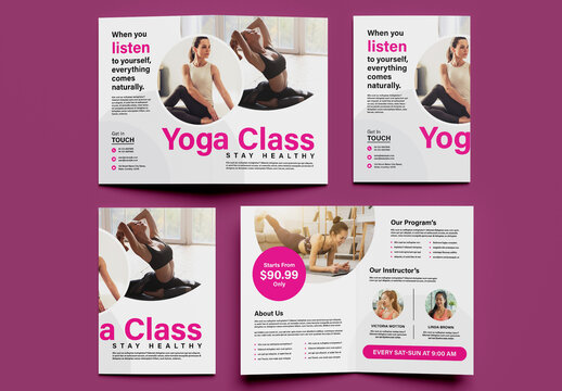 Yoga Class Bifold Brochure Layout Template
