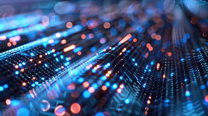 Glowing light patterns forming a futuristic cyber design