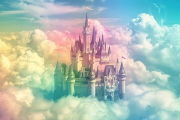 Naklejka premium Enchanting fairytale castle towers over tranquil green landscape