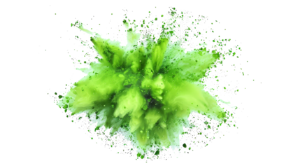bright green paint color powder festival explosion burst isolated white background.	
