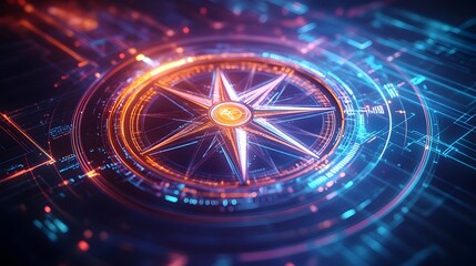 Futuristic Compass Rose with Holographic Data Visualizations and Minimalist Design