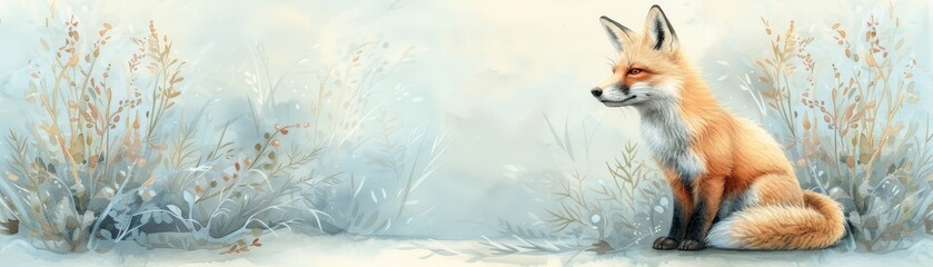 Obraz premium Watercolor illustration of fox in nature scene