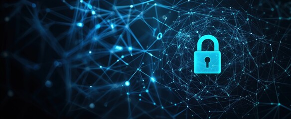 background information security lock on blue background