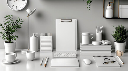 A home office interior with a workplace and an office, created with the help of generative AI technology.