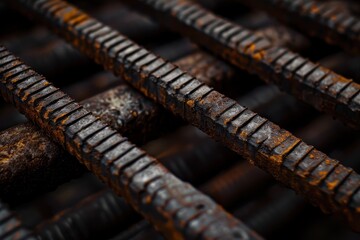 Steel bars in close up background