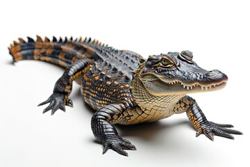 Naklejka premium Close-Up of a Crocodile Against a White Background, Highlighting Its Distinctive Features