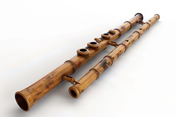Naklejka premium Detailed View of a Wooden Flute on a White Background, Emphasizing Its Artistic Craft and Precision