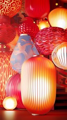 lanterns on red table poster background
