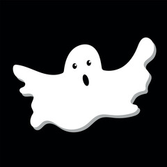 white ghost of halloween on black background scary monster autumn holiday spooky spirit flying ghost icon vector illustration