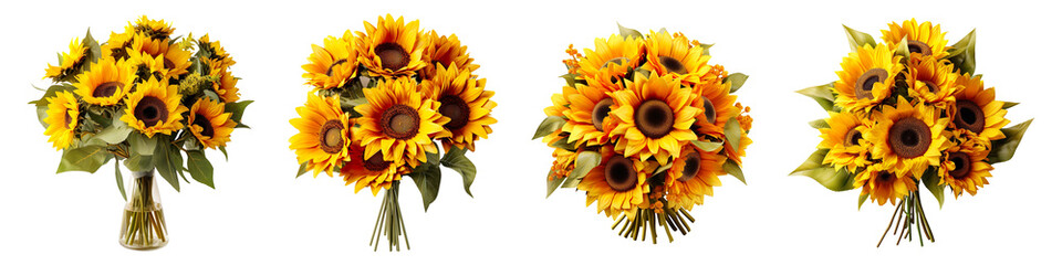 Collection set of Sunflower bouquets isolated on transparent background