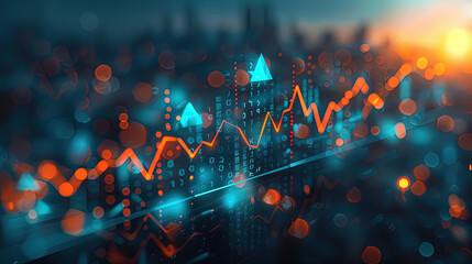Raise arrow chart digital transformation abstract technology background. Business growth currency stock and investment economy