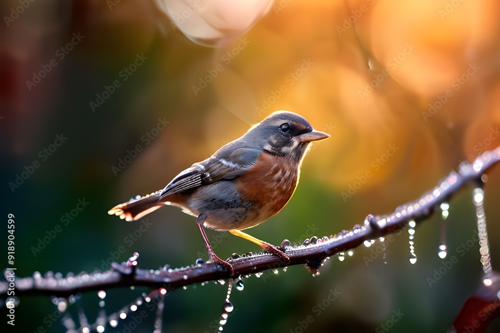 Wall mural robin perched on a branch