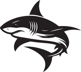 Fototapeta premium A sleek shark silhouette, gliding through the water with its sharp dorsal fin and streamlined body, exuding power and stealth..