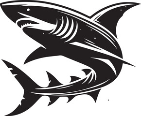 A sleek shark silhouette, gliding through the water with its sharp dorsal fin and streamlined body, exuding power and stealth..






