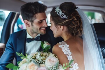 Wedding transportation in a limousine