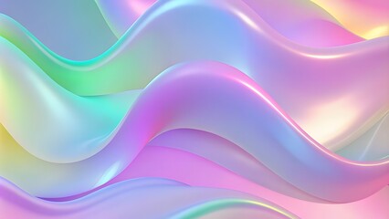 Fototapeta premium Holographic liquid background. Holograph blue, yellow, pink colors texture with foil effect. Hyalographic iridescent backdrop. Pearlescent gradient for design prints. 3d soft Metallic texture