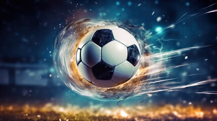 Naklejka premium A detailed photo of a soccer ball caught in the goal net