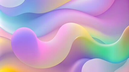 Fototapeta premium Holographic liquid background. Holograph blue, yellow, pink colors texture with foil effect. Hyalographic iridescent backdrop. Pearlescent gradient for design prints. 3d soft Metallic texture