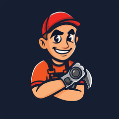 Mechanic cartoon logo design illustration white background