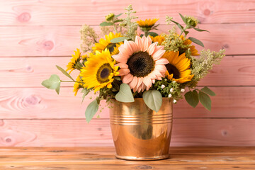 Fototapeta premium beautiful flowers bouquet in a glass or ceramic vase for wallpaper