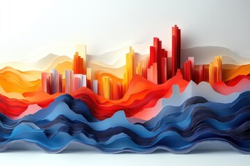 Stylish Paper Art Business Graph with Layered Charts and Trends