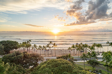 Sunset Over Waikiki Beach, Hawaii