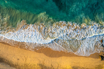 Sunrise Over Serene Tropical Beach, Aerial Perspective