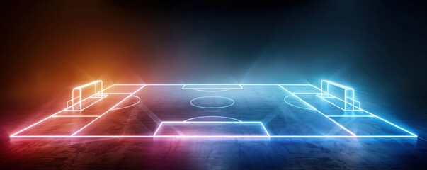 A vibrant neon-lit soccer field design ideal for sports-themed projects and digital media.