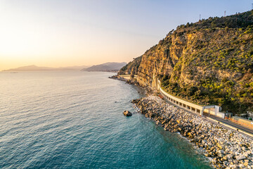 Sunset Over Coastal Cliff Road, Italian Riviera