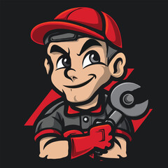 Mechanic cartoon logo design illustration white background