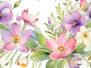 Obraz premium Flower Border Frame Watercolor Art