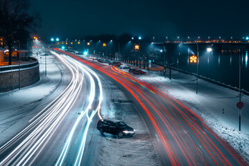long exposure with red and white light trails in riga