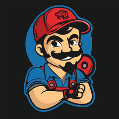 Mechanic cartoon logo design illustration white background