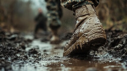 Soldier's Boot in Mud, Vietnam War, 1967