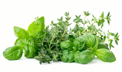 Fresh sprigs of basil, thyme and rosemary