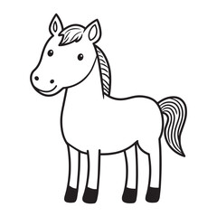 Fototapeta premium Horse Outline Design, Horse Clipart, Cute Horse illustration in black and white 