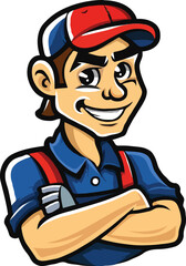 Mechanic cartoon logo design illustration white background