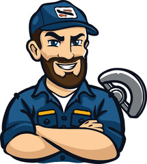 Mechanic cartoon logo design illustration white background