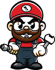 Obraz premium Mechanic cartoon logo design illustration white background