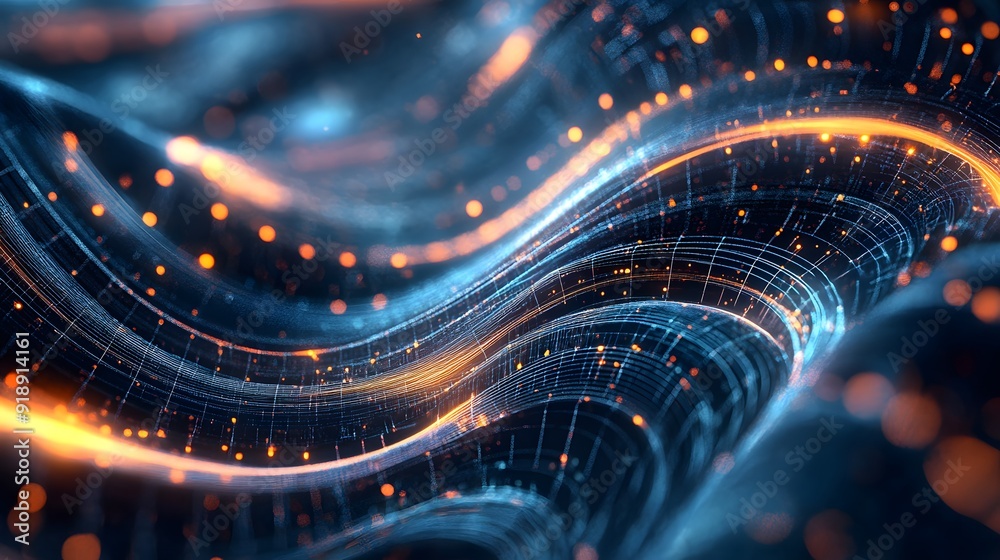 Wall mural 6. abstract geomatics composition with flowing curves and data-inspired elements