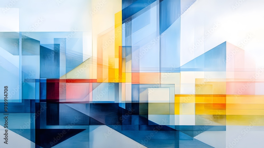 Wall mural 9. geometric abstraction featuring intersecting grids and translucent overlays