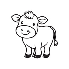 Fototapeta premium Cow Outline Design, Cow Clipart, Cute Cow illustration in black and white 