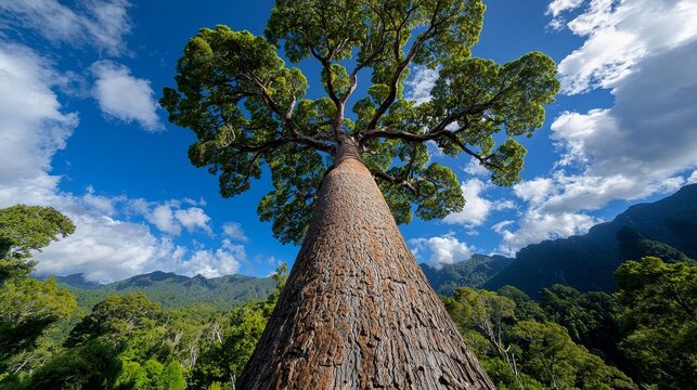 Ancient kauri tree, massive girth, New Zealand forest