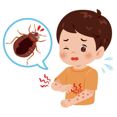 トコジラミに噛まれて痒がる男の子