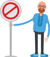 Bald Man Character and Prohibition Signage
