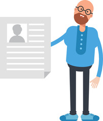 Bald Man Character Holding Job Application Document
