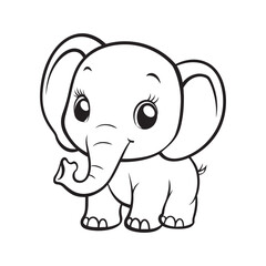 Elephant Outline Design, Elephant Clipart, Cute Elephant illustration in black and white 
