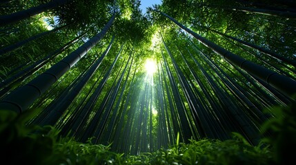 Bamboo forest in Arashiyama, Japan, sunlight filtering through