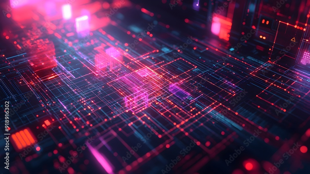 Wall mural 20. high-tech abstract geomatics featuring abstract grids and luminous highlights