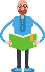 Bald Man Character Reading Book
